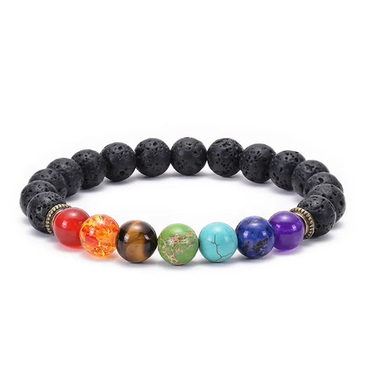 Artisan Crafted Lava Stone Seven Chakra Beaded Bracelet