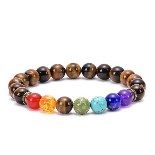 Artisan Crafted Tiger Eye Seven Chakra Beaded Bracelet