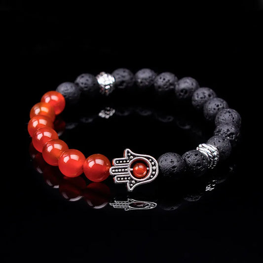 Fire Agate Lava Stone Natural Beaded Bracelet