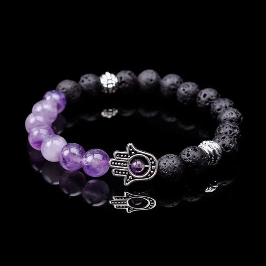 Amethyst Lava Stone Natural Beaded Bracelet