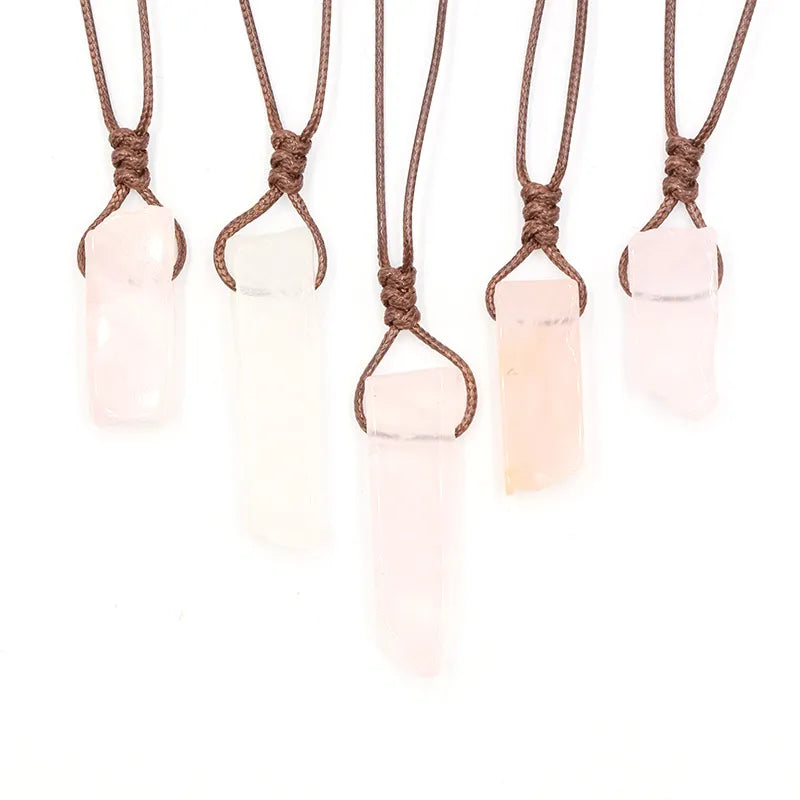 Handmade Artisan Rose Quartz Rope Necklace