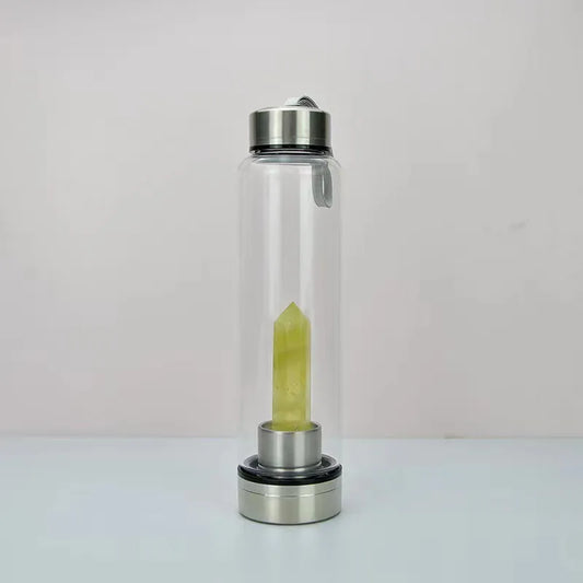 Citrine’s Radiant Manifestation: Hexagonal Crystal Wand Energy Infused Solid Glass Elixir Water Bottle (401-500ml)