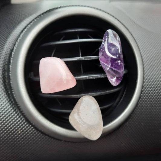 Drive with Healing Energy: Rose Quartz, Clear Quartz, Amethyst Vent Clip 3-Pack for a Tranquil Journey