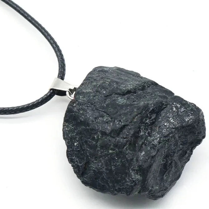 Black Tourmaline Natural Rough Stone Necklace