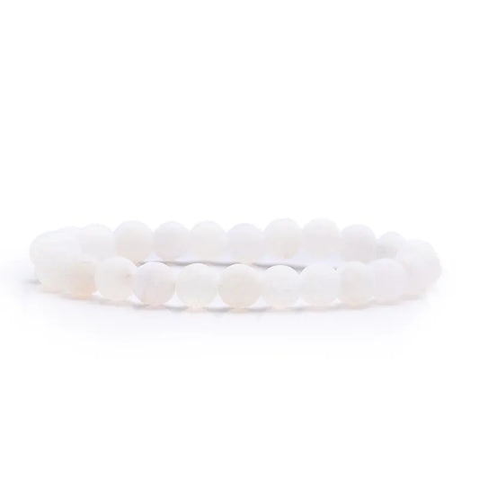 White Weathered Agate Natural Stone Beaded Bracelet