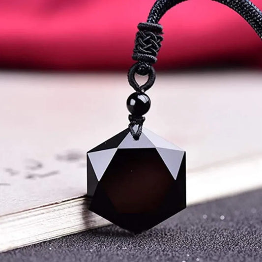 Hexagram Obsidian Talisman Pendant Unisex Necklace