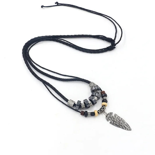 Healing Energy and Style Combined: Hematite-Embedded Men’s Leaf Alloy Necklaces