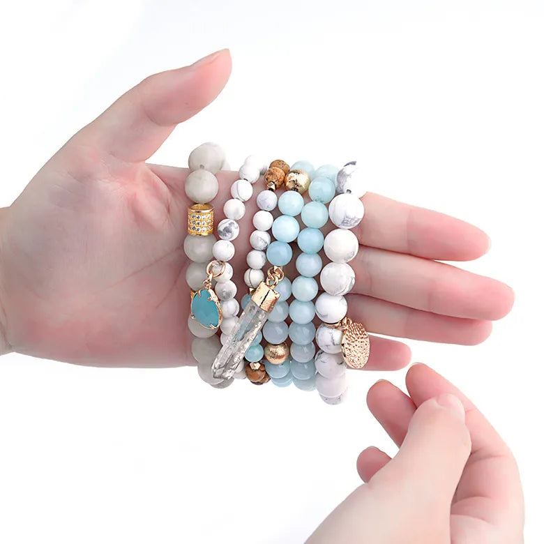 Brahma’s Creation: Amazonite, Clear Quartz, and Howlite Bracelet