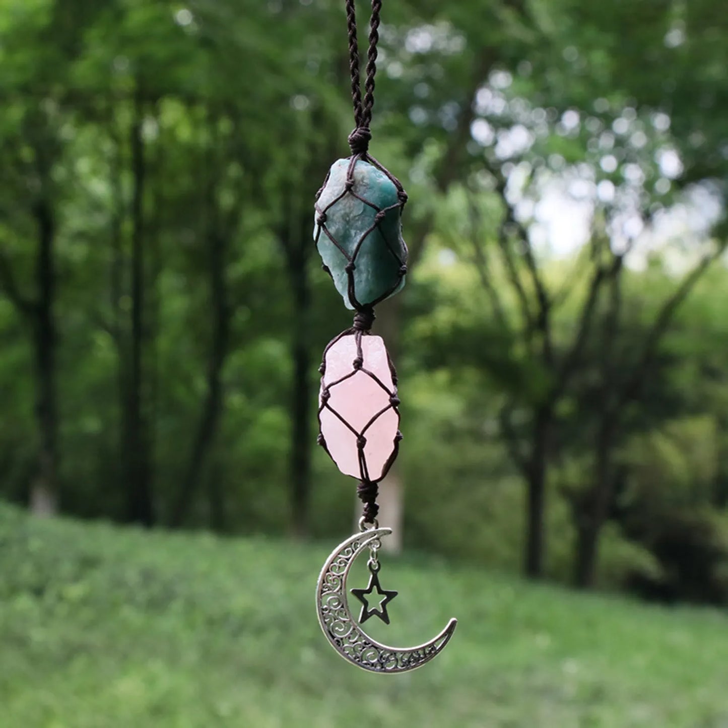 Inner Balance Aura: Amazonite and Rose Quartz Crystal Healing Sun Catcher (Coffee Color Line)