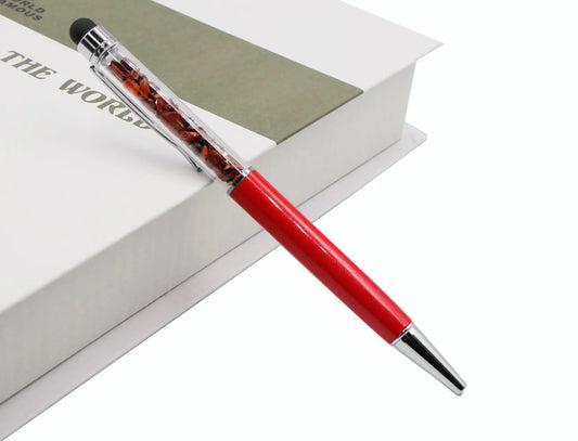 Radiant Energizer: Natural Fire Agate Gravel Gem Ballpoint Pen Stylus