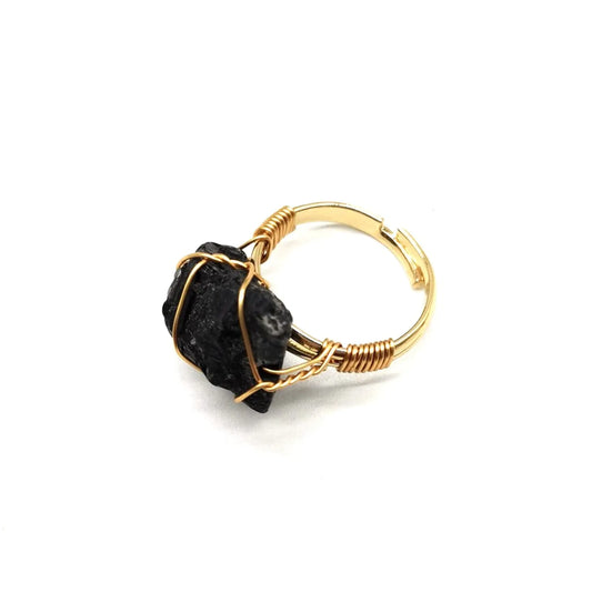 Grounded Serenity: Handcrafted Natural Obsidian Adjustable Crystal Ring for Spiritual Grounding