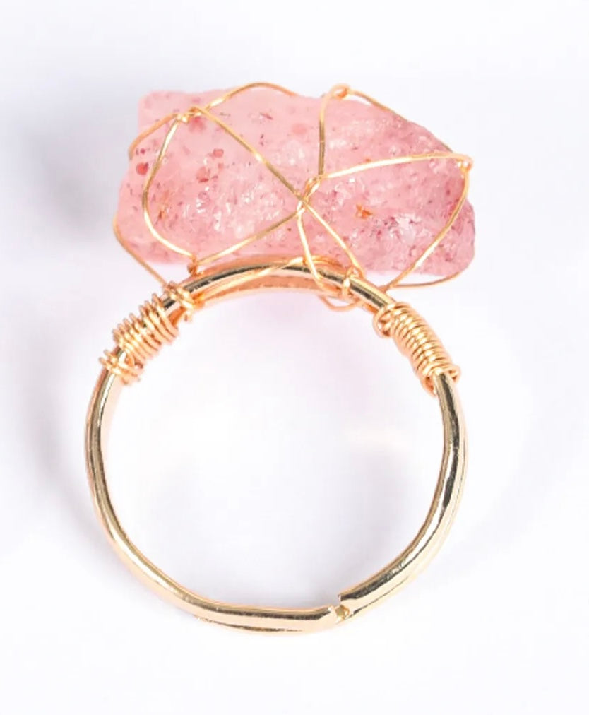 Berry Bliss: Adjustable Strawberry Quartz Crystal Ring for Nurturing Energy