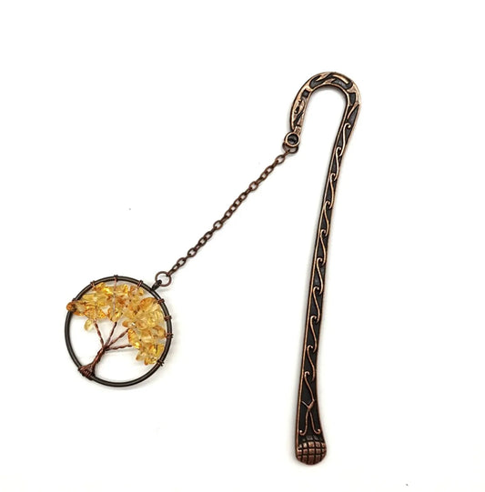 Golden Radiance: Citrine Tree Charm Bookmark