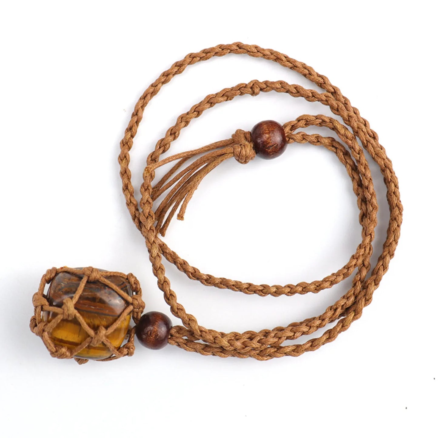 Clearing Pathways: Rope Necklace with Tiger Eye Crystal for Dispelling Negative Energy