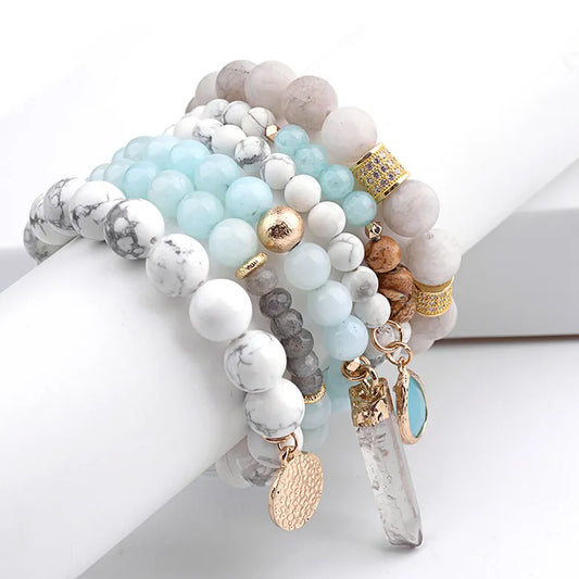 Brahma’s Creation: Amazonite, Clear Quartz, and Howlite Bracelet