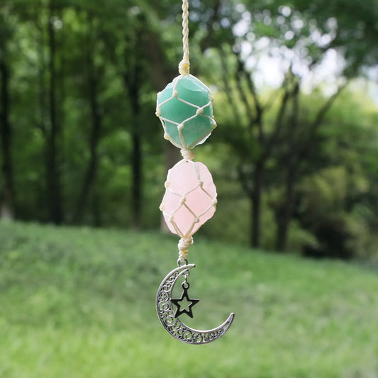 Gentle Bliss: Green Aventurine and Rose Quartz Sun Catcher (Beige Line)