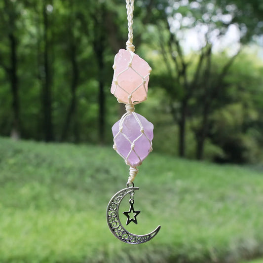 Calming Balance: Rose Quartz and Amethyst Sun Catcher (Beige Line)