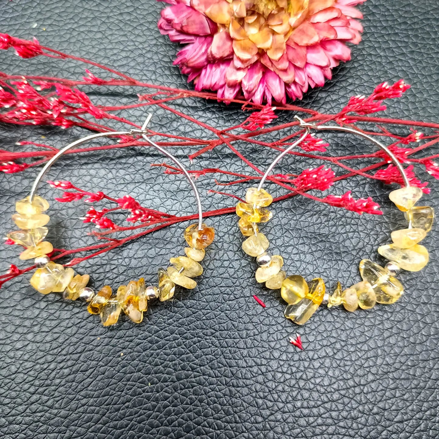 Spark of Creation: Citrine Natural Crystal Hoop Earrings for Creative Energy