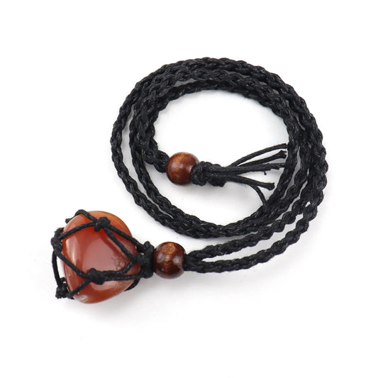 Harness the Power of Fire: Fire Agate Crystal Pendant Rope Necklace for Transformation