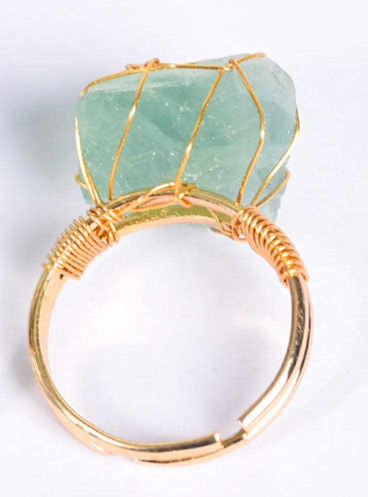 Vibrant Harmony: Adjustable Fluorite Natural Crystal Ring for Balance and Peace