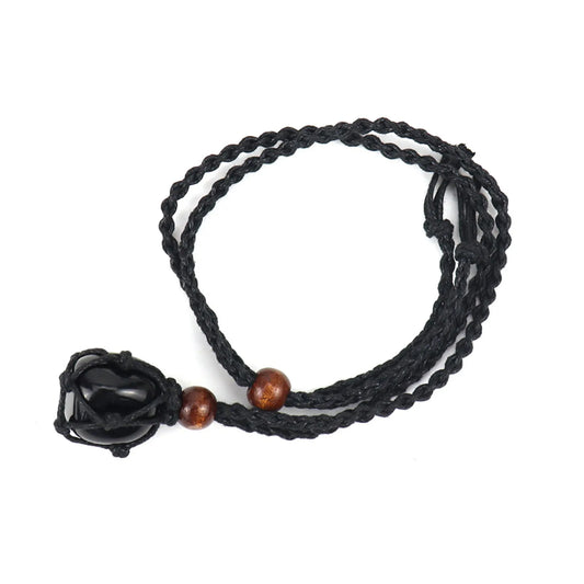 Transcend Limitations: Natural Obsidian Crystal Stone Pendant Rope Necklace