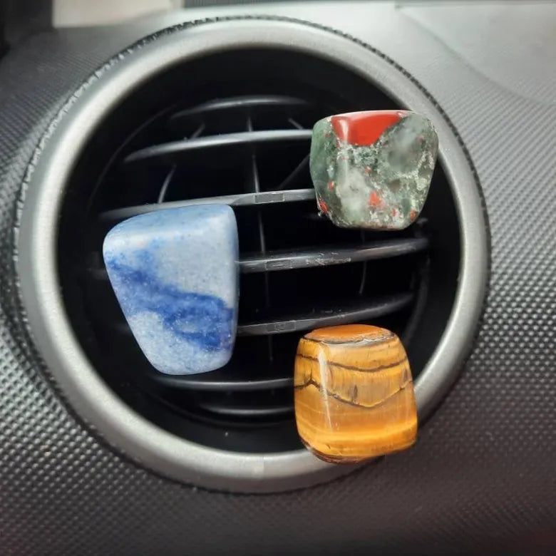 Drive with Confidence: Blue Spot Jasper, Tiger Eye, Unakite Vent Clip 3-Pack