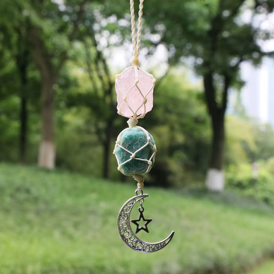 Loving Tranquility: Rose Quartz and Amazonite Sun Catcher (Beige Line)