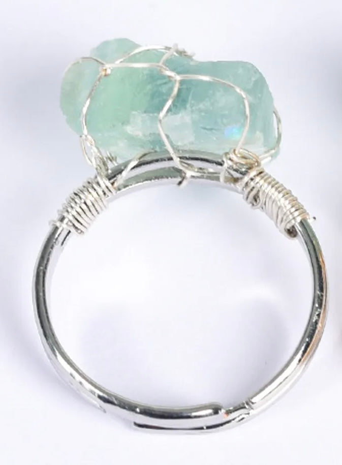 Vibrant Harmony: Adjustable Fluorite Natural Crystal Ring for Balance and Peace