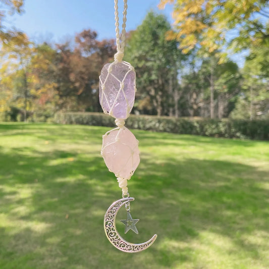 Calming Balance: Amethyst and Rose Quartz Sun Catcher (Beige Line)