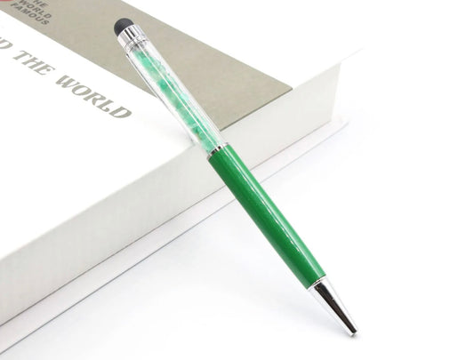 Elevate Your Expression: Crystal Green Aventurine Gravel Gem Ballpoint Pen Stylus