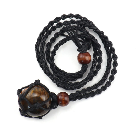 Shield Against Negativity: Tiger Eye Crystal Pendant Rope Necklace for Energy Cleansing