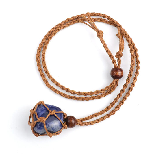 Wisdom of the Cosmos: Natural Lapis Lazuli Crystal Pendant Rope Necklace