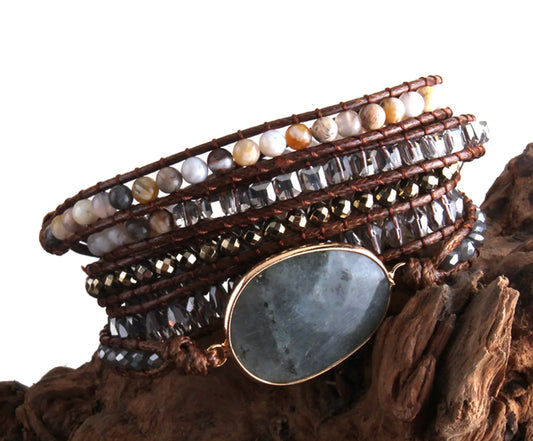 Shimmering Shield: Artisan Crafted Labradorite Bracelet for Protection and Mystical Energy