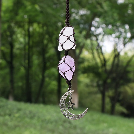 Seraphic Luminescence: Clear Quartz and Amethyst Sun Catcher (Coffee Color Line)