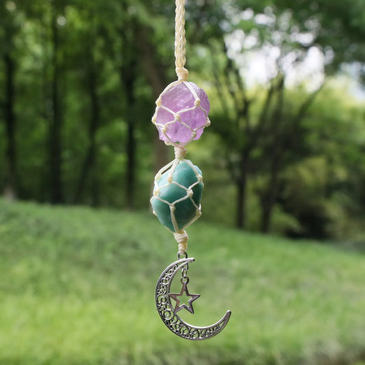 Peaceful Radiance: Amethyst and Green Aventurine Sun Catcher (Beige Line)