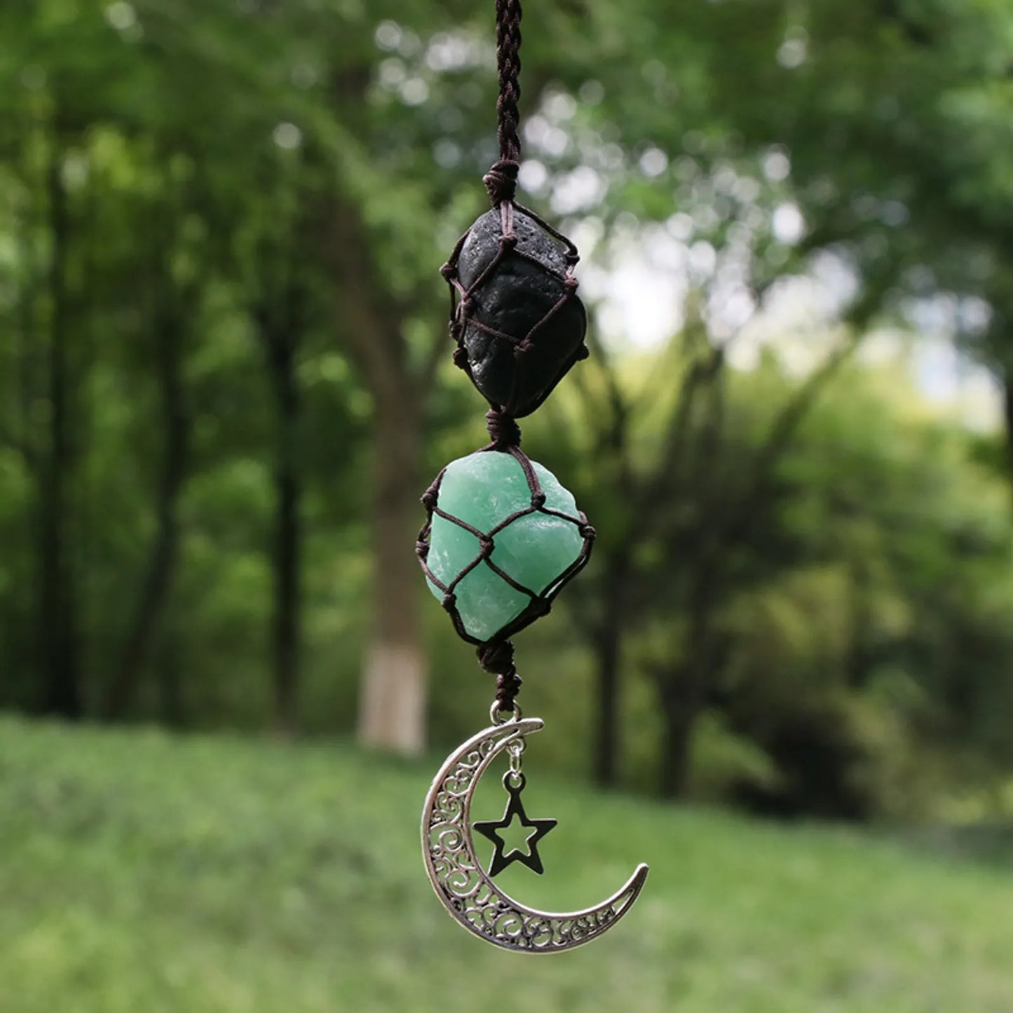 Shielded Harmony: Black Tourmaline and Green Aventurine Sun Catcher (Coffee Color Line)