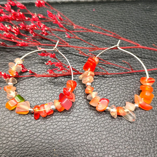 Dancing Flames: Natural Fire Agate Crystal Hoop Earrings for Vitality and Energy