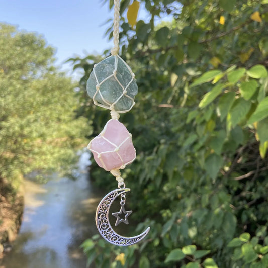 Inner Balance Aura: Amazonite and Rose Quartz Crystal Healing Sun Catcher (Beige Line)