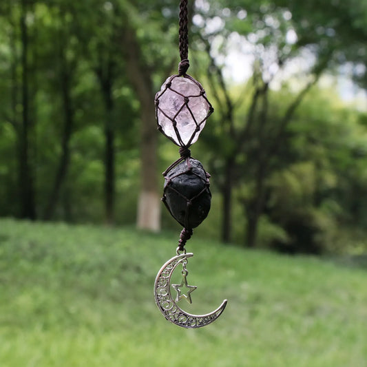 Radiant Empowerment: Amethyst and Black Tourmaline Sun Catcher (Coffee Color Line)